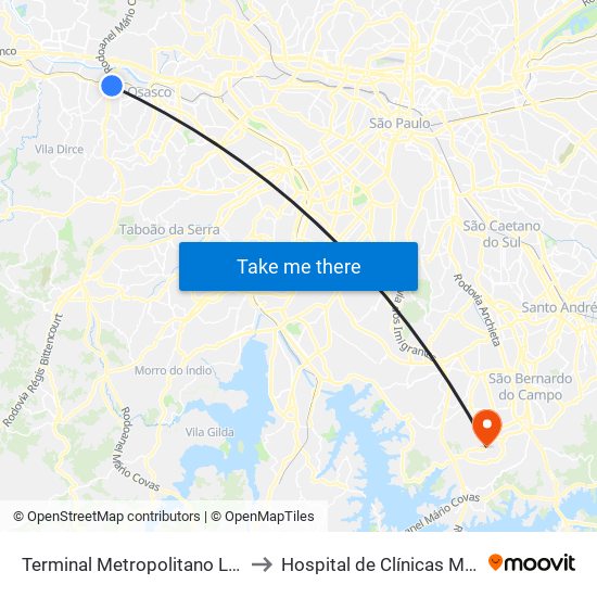 Terminal Metropolitano Luiz Bortolosso / Km 21 to Hospital de Clínicas Municipal José Alencar map