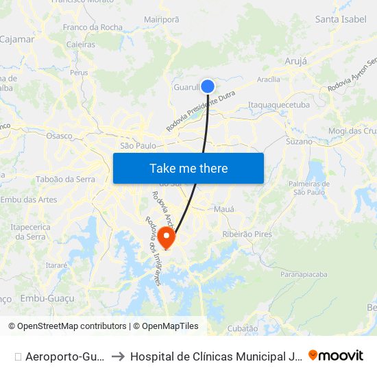 ✈️ Aeroporto-Guarulhos to Hospital de Clínicas Municipal José Alencar map