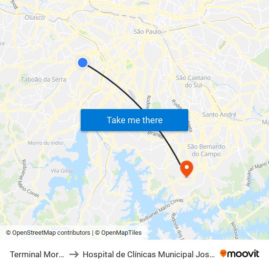 Terminal Morumbi to Hospital de Clínicas Municipal José Alencar map