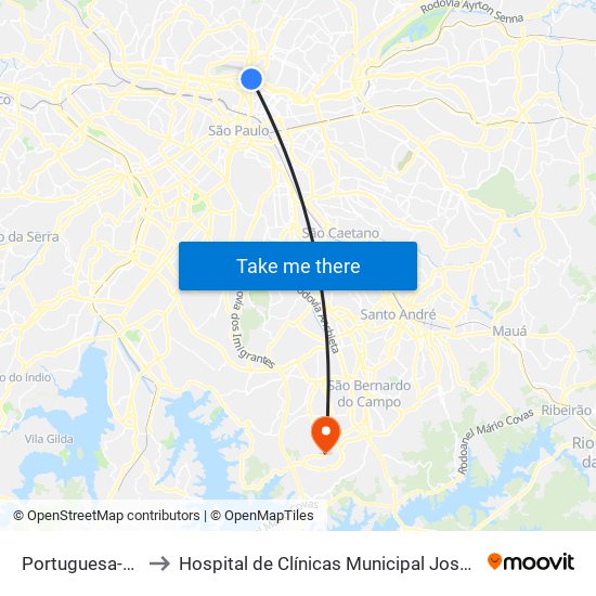 Portuguesa-Tietê to Hospital de Clínicas Municipal José Alencar map