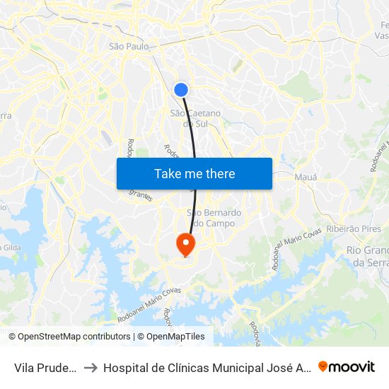 Vila Prudente to Hospital de Clínicas Municipal José Alencar map
