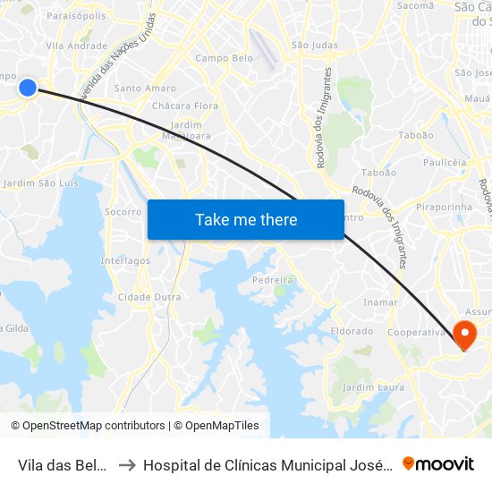 Vila das Belezas to Hospital de Clínicas Municipal José Alencar map