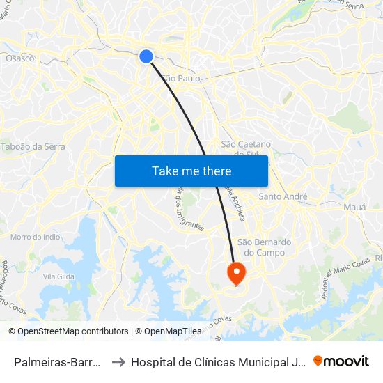 Palmeiras-Barra Funda to Hospital de Clínicas Municipal José Alencar map
