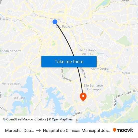 Marechal Deodoro to Hospital de Clínicas Municipal José Alencar map