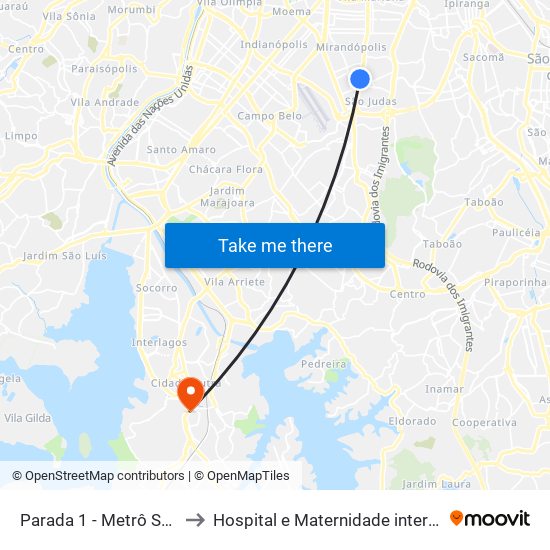 Parada 1 - Metrô Saúde to Hospital e Maternidade interlagos map