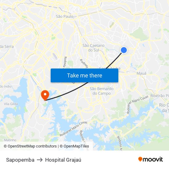 Sapopemba to Hospital Grajaú map