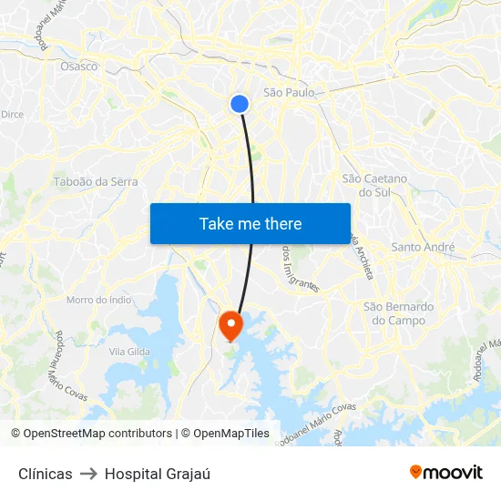 Clínicas to Hospital Grajaú map