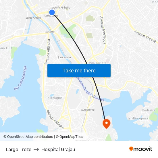 Largo Treze to Hospital Grajaú map
