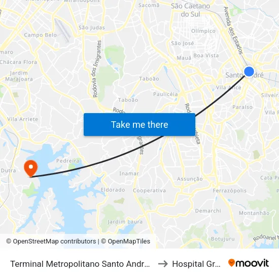 Terminal Metropolitano Santo André Oeste to Hospital Grajaú map