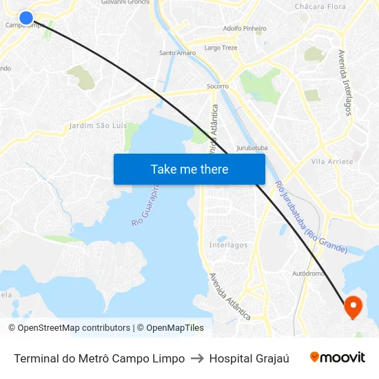 Terminal do Metrô Campo Limpo to Hospital Grajaú map