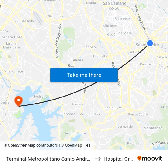 Terminal Metropolitano Santo André Oeste to Hospital Grajaú map
