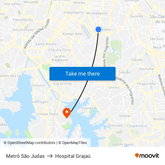 Metrô São Judas to Hospital Grajaú map