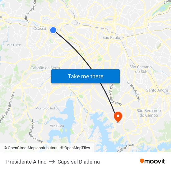 Presidente Altino to Caps sul Diadema map