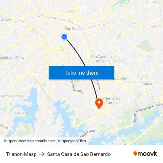 Trianon-Masp to Santa Casa de Sao Bernardo map