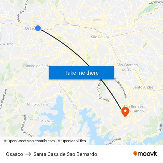 Osasco to Santa Casa de Sao Bernardo map