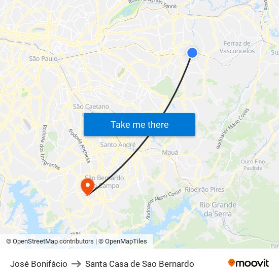 José Bonifácio to Santa Casa de Sao Bernardo map