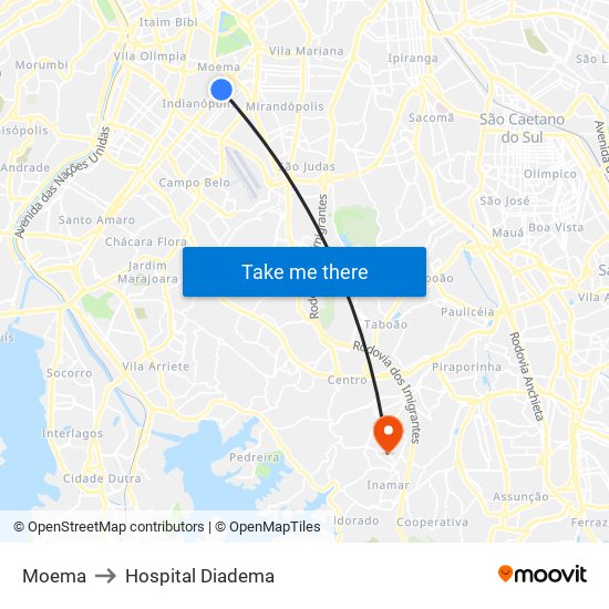 Moema to Hospital Diadema map