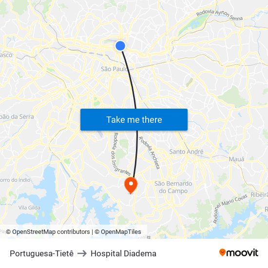 Portuguesa-Tietê to Hospital Diadema map