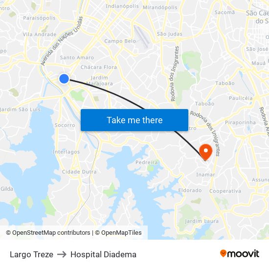 Largo Treze to Hospital Diadema map
