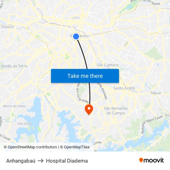 Anhangabaú to Hospital Diadema map