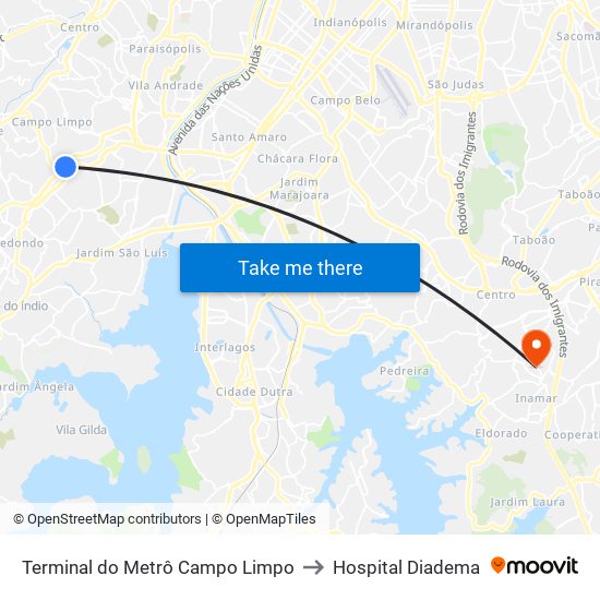 Terminal do Metrô Campo Limpo to Hospital Diadema map