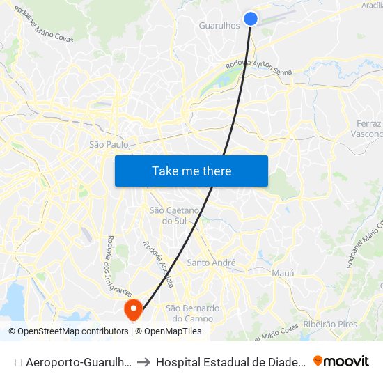 ✈️ Aeroporto-Guarulhos to Hospital Estadual de Diadema map