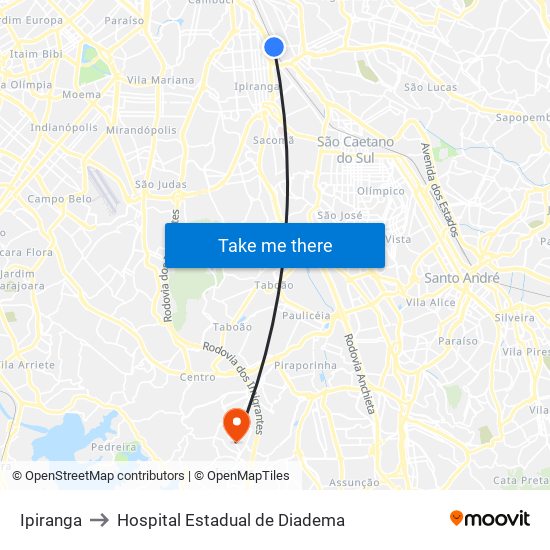 Ipiranga to Hospital Estadual de Diadema map