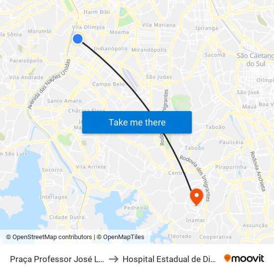 Praça Professor José Lannes to Hospital Estadual de Diadema map