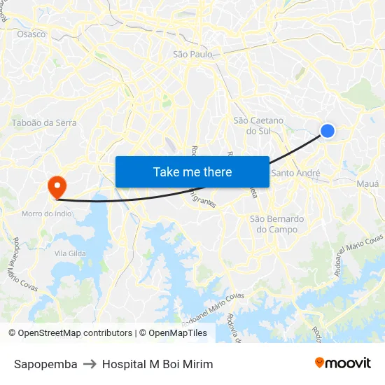 Sapopemba to Hospital M Boi Mirim map