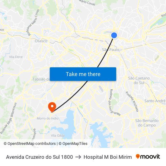 Avenida Cruzeiro do Sul 1800 to Hospital M Boi Mirim map