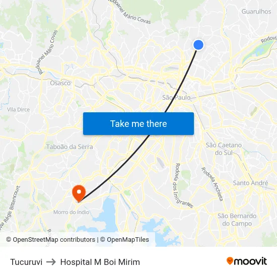 Tucuruvi to Hospital M Boi Mirim map