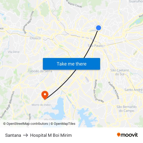 Santana to Hospital M Boi Mirim map