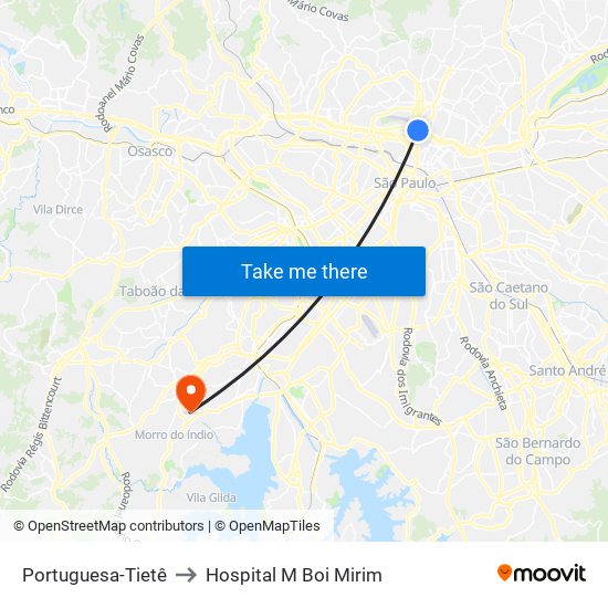 Portuguesa-Tietê to Hospital M Boi Mirim map