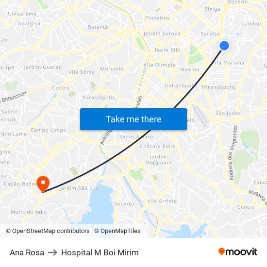 Ana Rosa to Hospital M Boi Mirim map