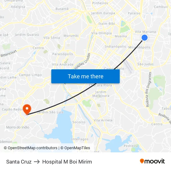 Santa Cruz to Hospital M Boi Mirim map