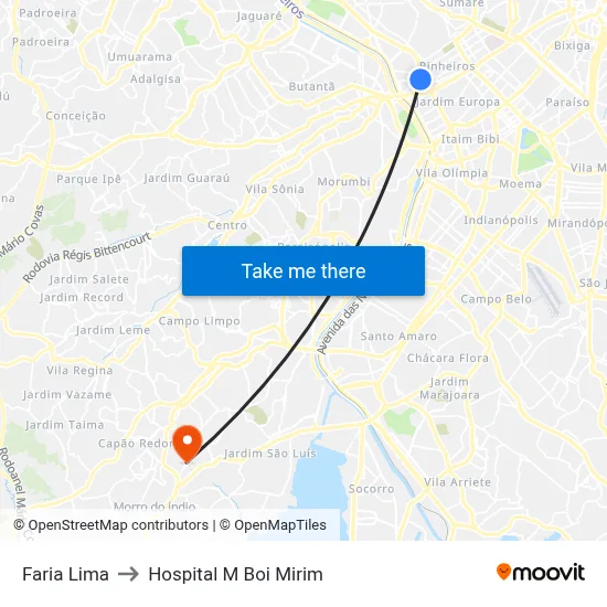 Faria Lima to Hospital M Boi Mirim map