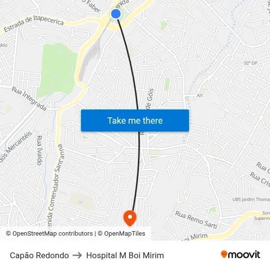 Capão Redondo to Hospital M Boi Mirim map