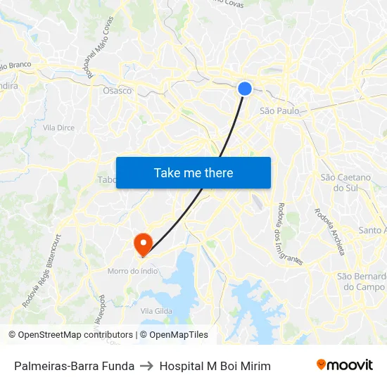 Palmeiras-Barra Funda to Hospital M Boi Mirim map