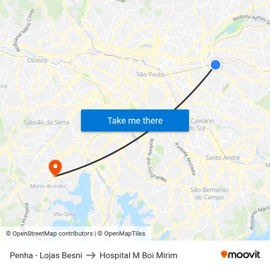 Penha - Lojas Besni to Hospital M Boi Mirim map