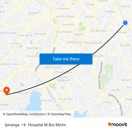 Ipiranga to Hospital M Boi Mirim map