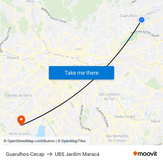 Guarulhos-Cecap to UBS Jardim Maracá map