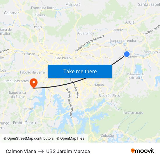 Calmon Viana to UBS Jardim Maracá map