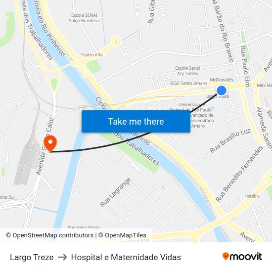 Largo Treze to Hospital e Maternidade Vidas map