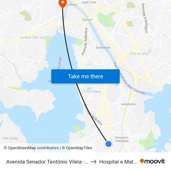Avenida Senador Teotônio Vilela - Parada Rodrigues Vilares C/B to Hospital e Maternidade Vidas map
