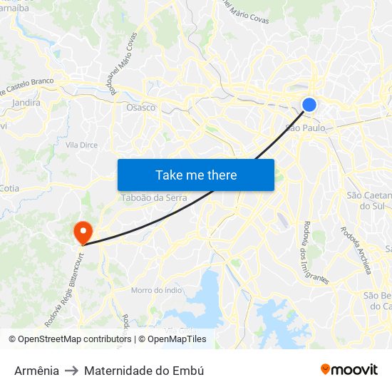 Armênia to Maternidade do Embú map