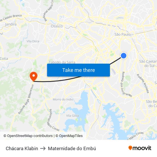 Chácara Klabin to Maternidade do Embú map