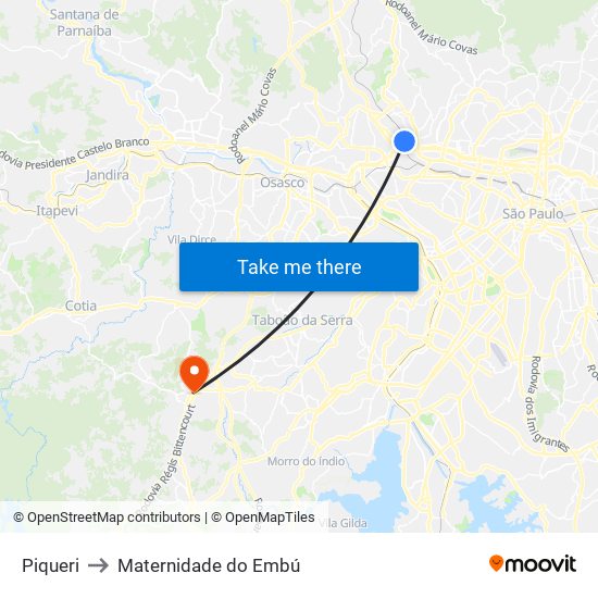 Piqueri to Maternidade do Embú map