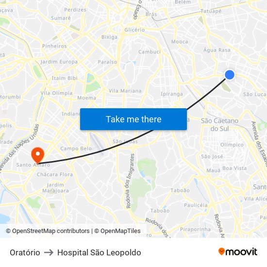 Oratório to Hospital São Leopoldo map