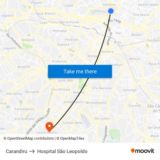 Carandiru to Hospital São Leopoldo map