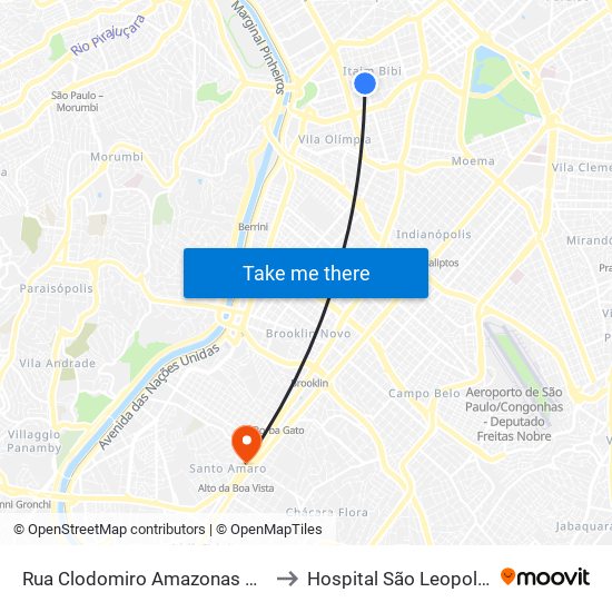 Rua Clodomiro Amazonas 221 to Hospital São Leopoldo map